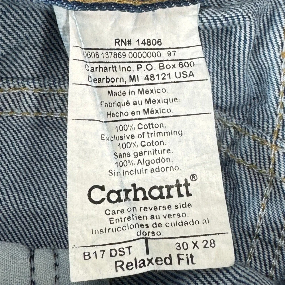 Carhartt B17 DST Jeans Mens 30x28 NWT Vintage Relaxed Fit Denim Made Mexico